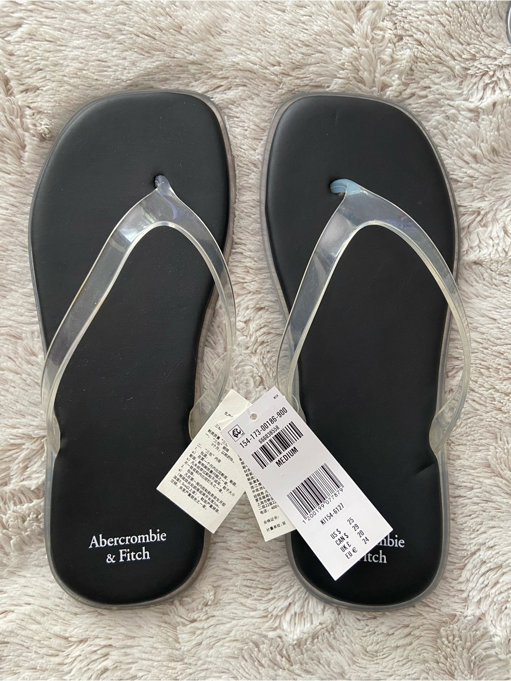 Abercrombie & Fitch Black Flip Flop Sandals with Clear Straps